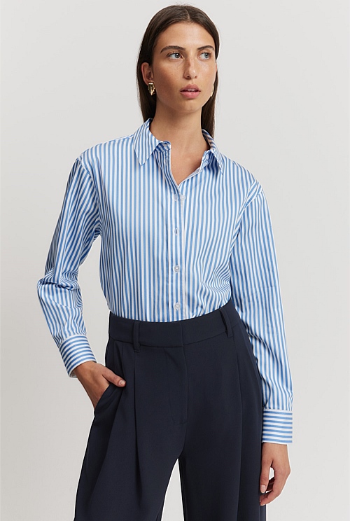 Blue Stripe Australian Cotton Stripe Relaxed Oxford Shirt Shirts Country Road