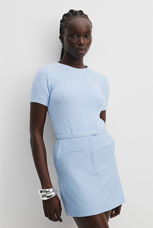 Sky Organically Grown Cotton Boucle Knit T-Shirt Sky Organically Grown Cotton Boucle Knit T-Shirt