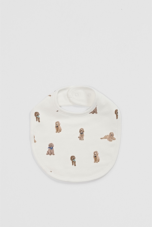 Marshmallow Organically Grown Cotton Puppy Print Bib Accessories Country Road
