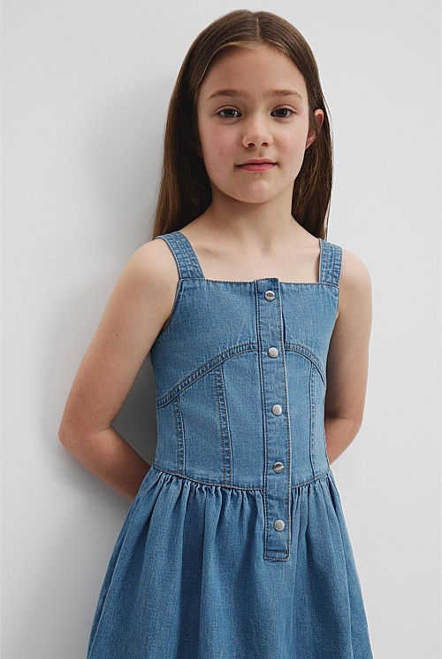 Light blue denim pinafore dress best sale