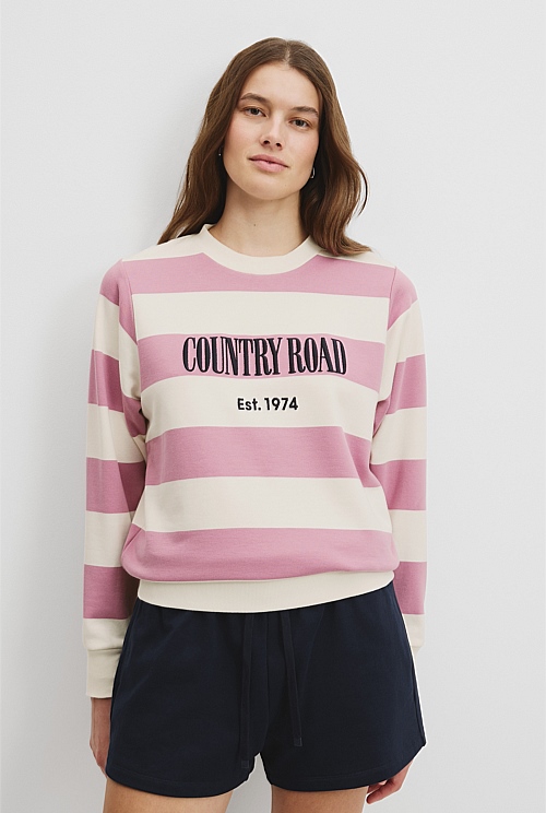 Musk Stripe Verified Australian Cotton Stripe Heritage Sweat - Sweats | Country  Road