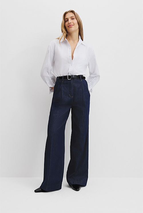 Indigo Rinse Pleated Denim Trouser Pants Country Road