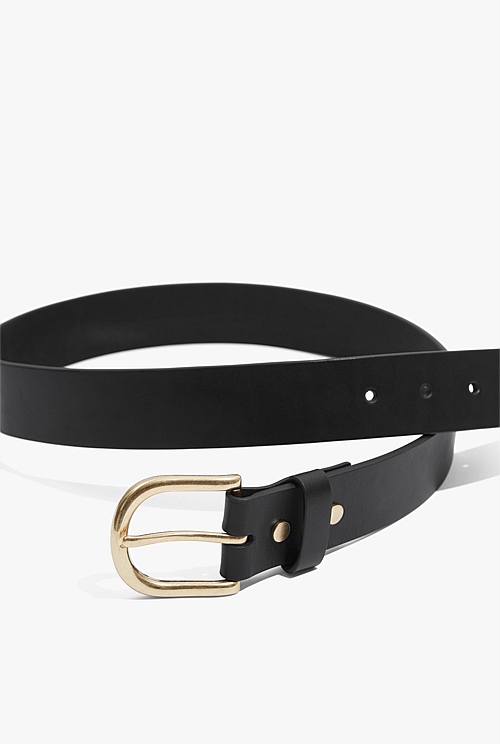 Black Casual Leather Belt - Belts