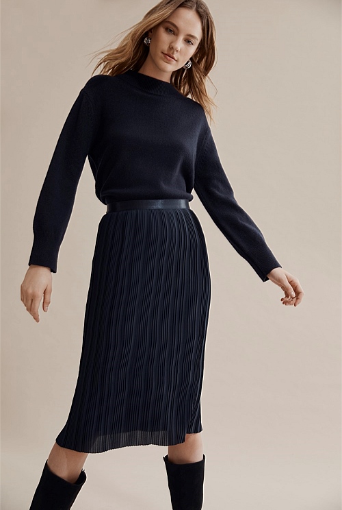 Navy Pleat Pencil Skirt Skirts Country Road