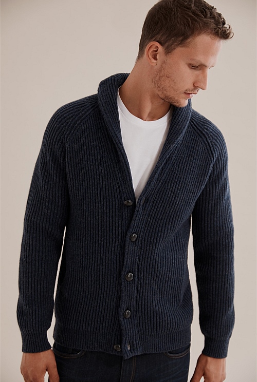 Navy Rib Shawl Cardigan - Knitwear | Country Road