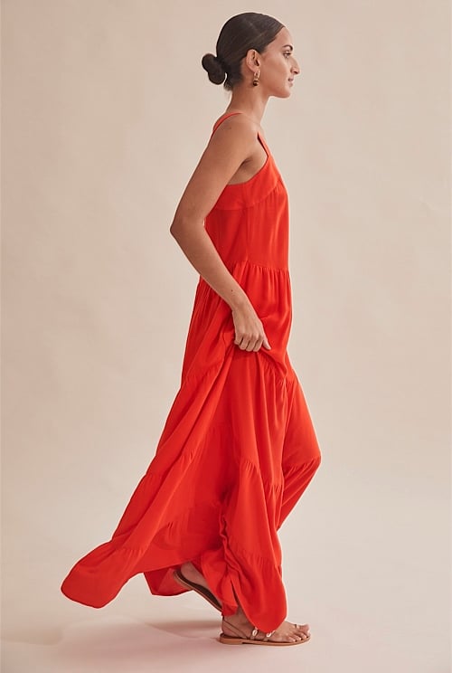 Tomato Crinkle Tiered Maxi Dresses Country Road