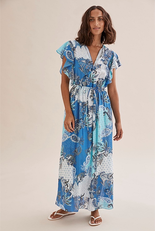 Aqua Paisley Print Maxi Dress Dresses Country Road