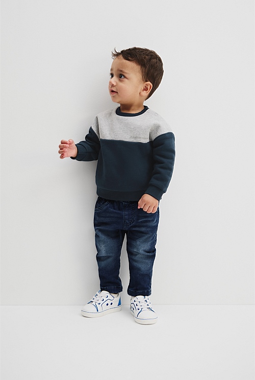 SHEIN Baby Boy Casual And Basics Style With Elastic Waist Solid Slant  Pocket Denim Pants For All Seasons Outdoor, Baby's Denim Jeans & Clothing |  SHEIN