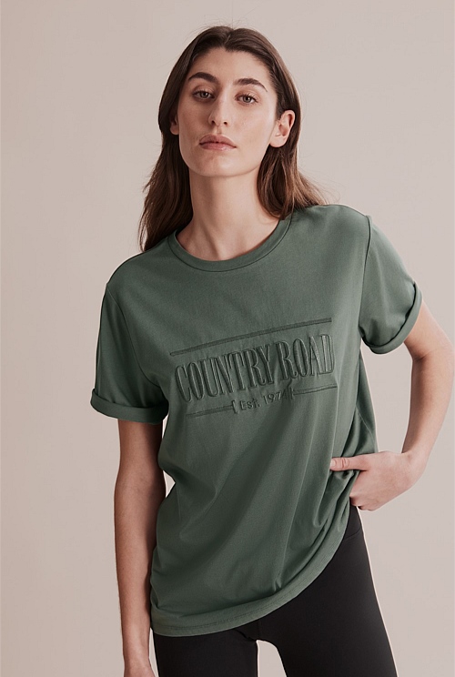 Sage Verified Australian Cotton Heritage Embroidered T-Shirt - Best Sellers  | Country Road