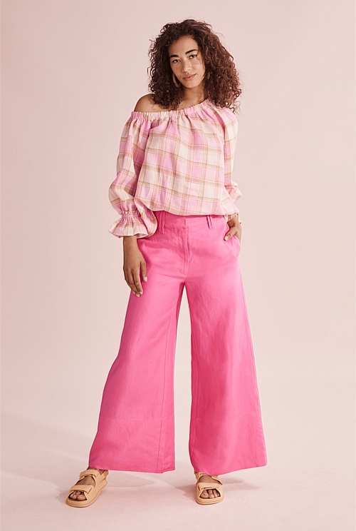 Pop Pink Organically Grown French Linen Wide Leg Pant - Pants