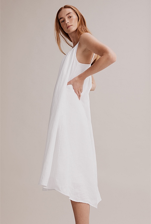 White Organically Grown French Linen Midi Dress Dresses