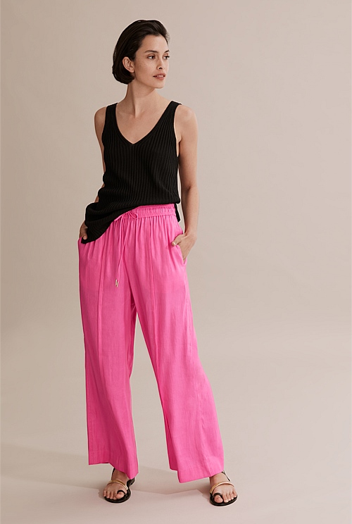 Hot Pink Fluid Pull On Pant - Pants