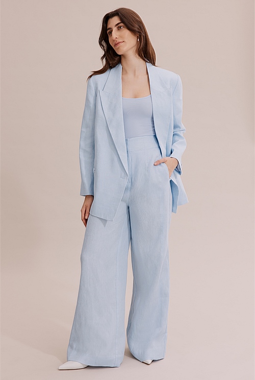 Pale Blue Linen Look Wide Leg Pants