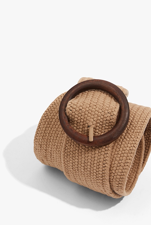 Natural Recycled Polyester Woven Stretch Belt - Belts