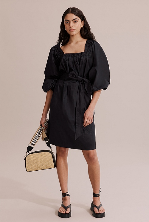 Black Blouson Sleeve Mini Dress - Dresses