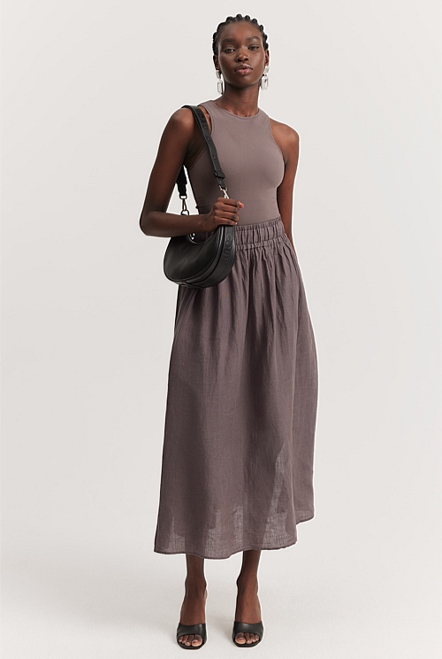 Mushroom Organically Grown Linen Elastic Detail Skirt Mushroom Organically Grown Linen Elastic Detail Skirt