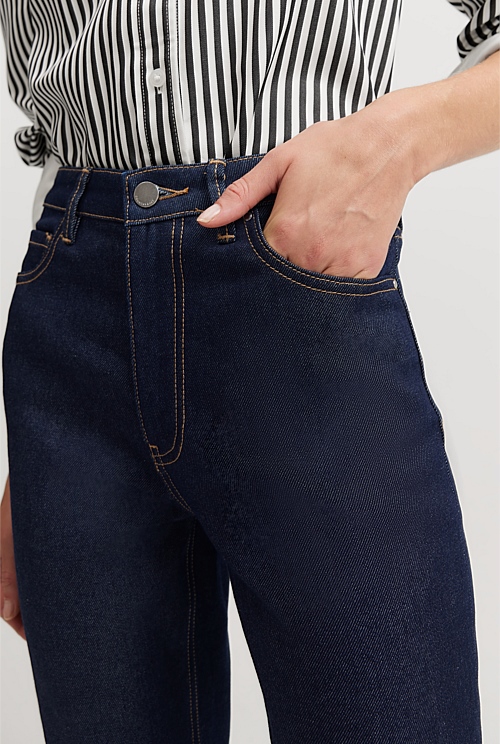 Raw Blue Australian Cotton Blend High Rise Straight Leg Jean - Pants