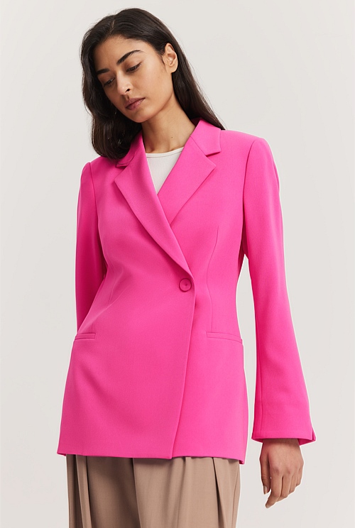 Vivid Pink Longline Slim Blazer Jackets Coats Country Road