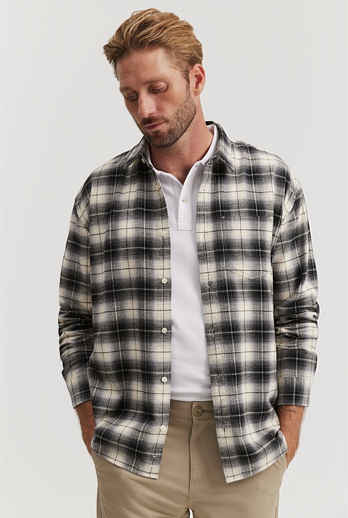 Black Regular Fit Ombre Check Shirt - Natural Fibres | Country Road