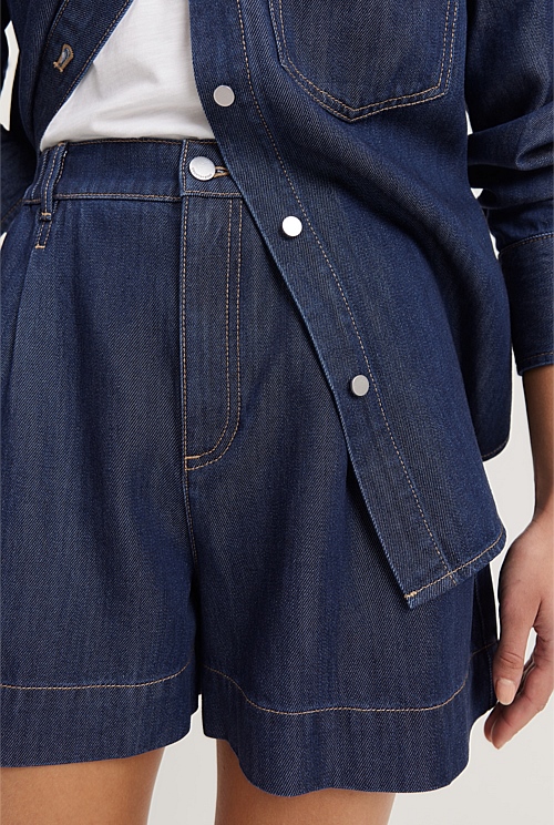 Raw Blue Tuck Detail Short - Shorts | Country Road