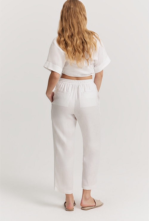 White Organically Grown Linen Relaxed Pant - Pants