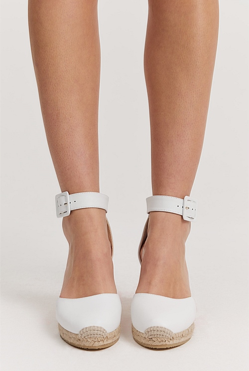 White leather store espadrille wedges