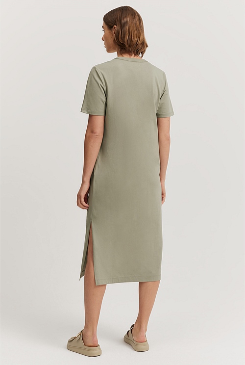 Cotton T-shirt Dress - Sage green - Ladies