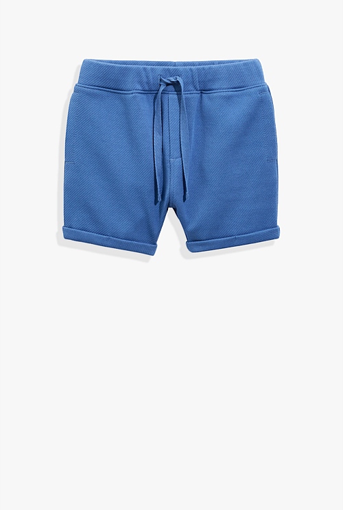 Marine Blue Organically Grown Cotton Logo Sweat Short - Shorts