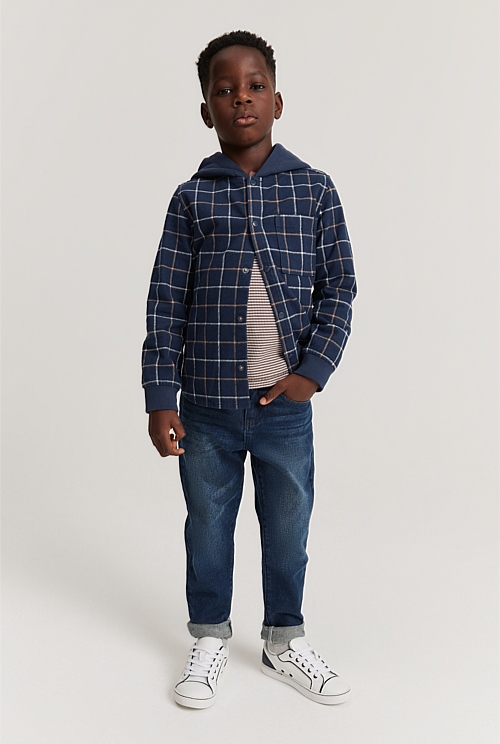 Navy Check Hooded Shirt Shirts Country Road