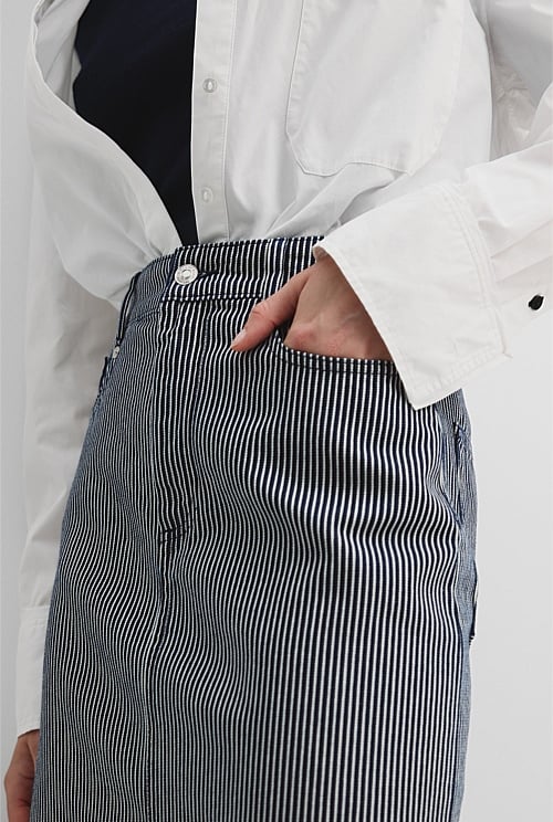 Striped denim skirt sales