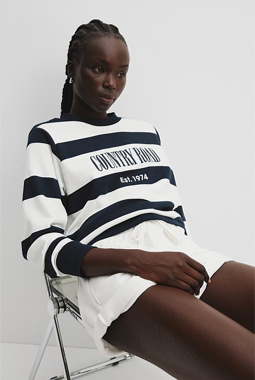 Verified Australian Cotton Stripe Heritage Embroidered T-Shirt