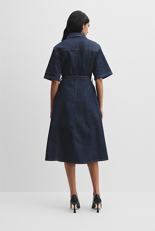 Indigo Rinse Short Sleeve Denim Midi Dress Dresses Country Road
