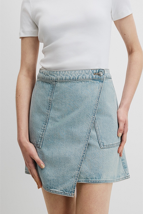 Denim wrap mini skirt best sale