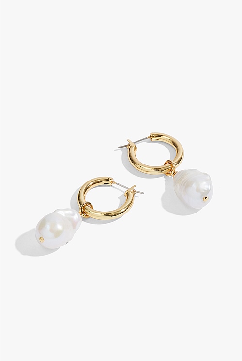 Gold Danielle Pearl Hoop Earrings Country Road