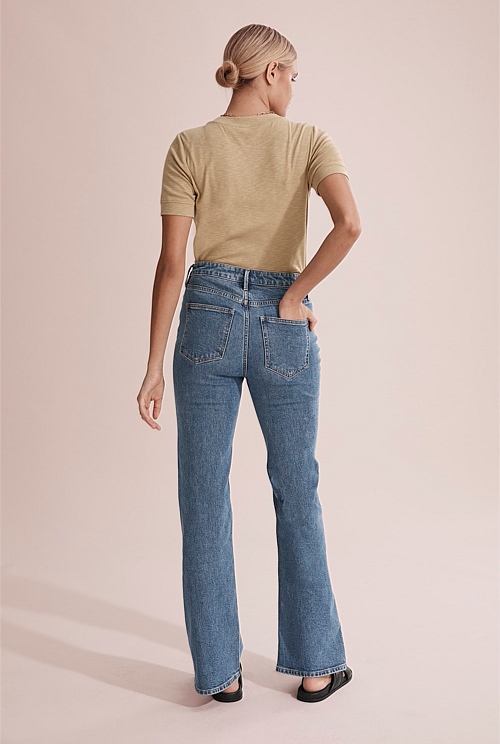 Indigo Blue Australian Cotton Longline Kick Flare Jean - Pants