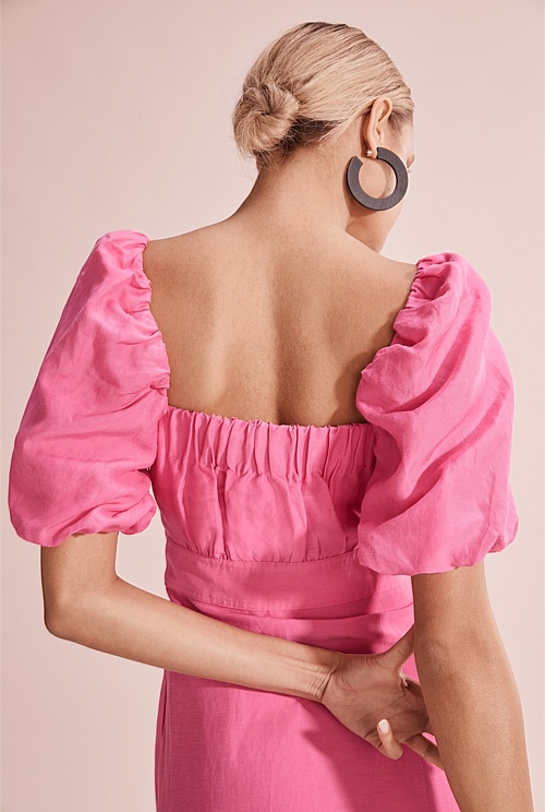 Pop Pink Full Sleeve Midi Dress - Dresses